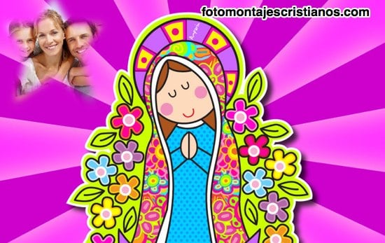 Fotomontaje de la Virgen de Guadalupe en dibujo