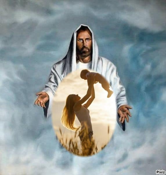 Fotomontaje de Jesus en el cielo