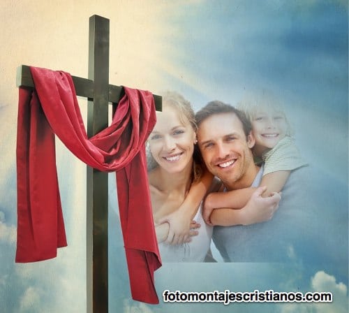 fotomontaje junto a la cruz de cristo